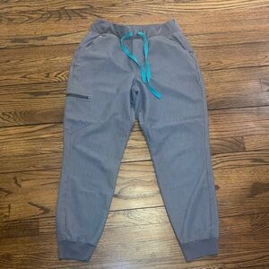 Figs Gray Joggers with Teal Drawstrings
